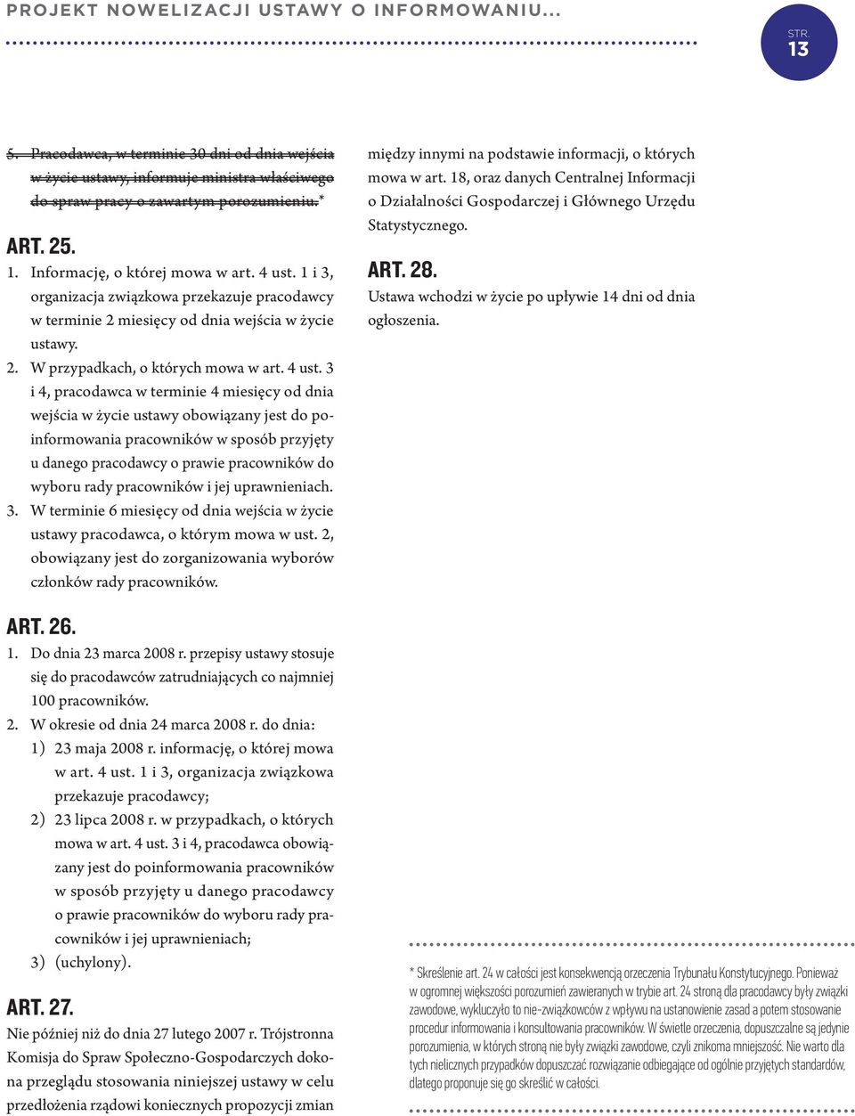 3 i 4, pracodawca w terminie 4 miesięcy od dnia wejścia w życie ustawy obowiązany jest do poinformowania pracowników w sposób przyjęty u danego pracodawcy o prawie pracowników do wyboru rady