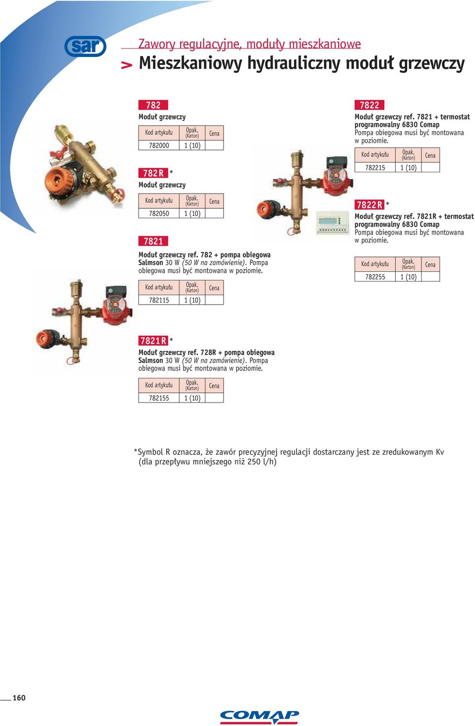 782 + termostat programowalny 6830 Comap Pompa obiegowa musi byç montowana w poziomie. 78225 7822R * (Karton) (0) Modu grzewczy ref.