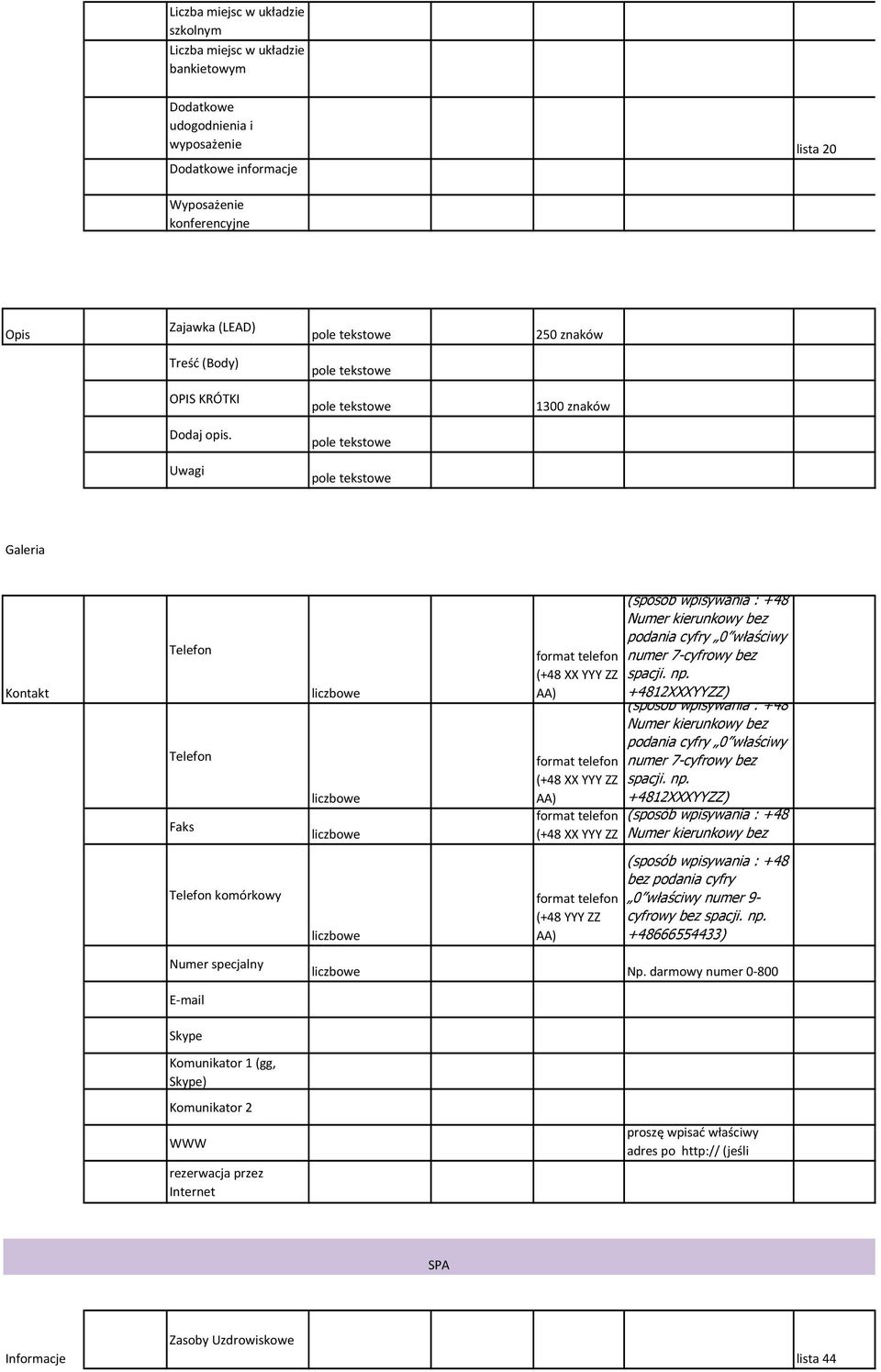 +4812XXXYYZZ) (sposób wpisywania : +48 Numer kierunkowy bez podania cyfry 0 właściwy numer 7-cyfrowy bez spacji. np.