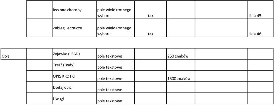 lista 46 Opis Zajawka (LEAD) 250 znaków