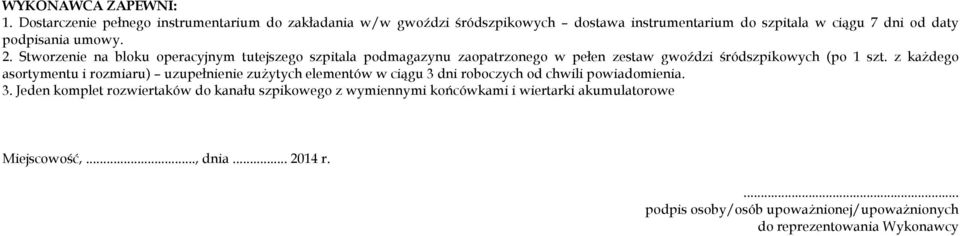 Stworzenie na bloku operacyjnym tutejszego szpitala podmagazynu zaopatrzonego w pełen zestaw gwoździ śródszpikowych (po 1 szt.