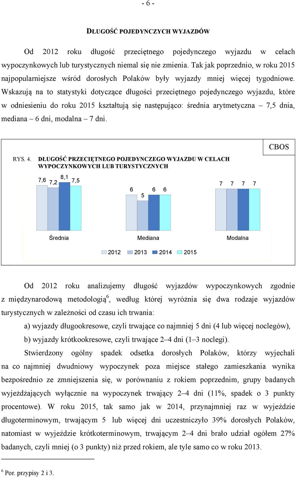 Wskazują na to statystyki dotyczące długości przeciętnego pojedynczego wyjazdu, które w odniesieniu do roku 2015 kształtują się następująco: średnia arytmetyczna 7,5 dnia, mediana 6 dni, modalna 7