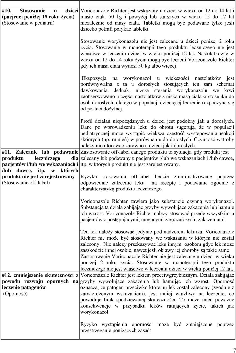 zmniejszenie skuteczności z powodu rozwoju opornych na leczenie patogenów (Oporność) Voriconazole Richter jest wskazany u dzieci w wieku od 12 do 14 lat i masie ciała 50 kg i powyżej lub starszych w