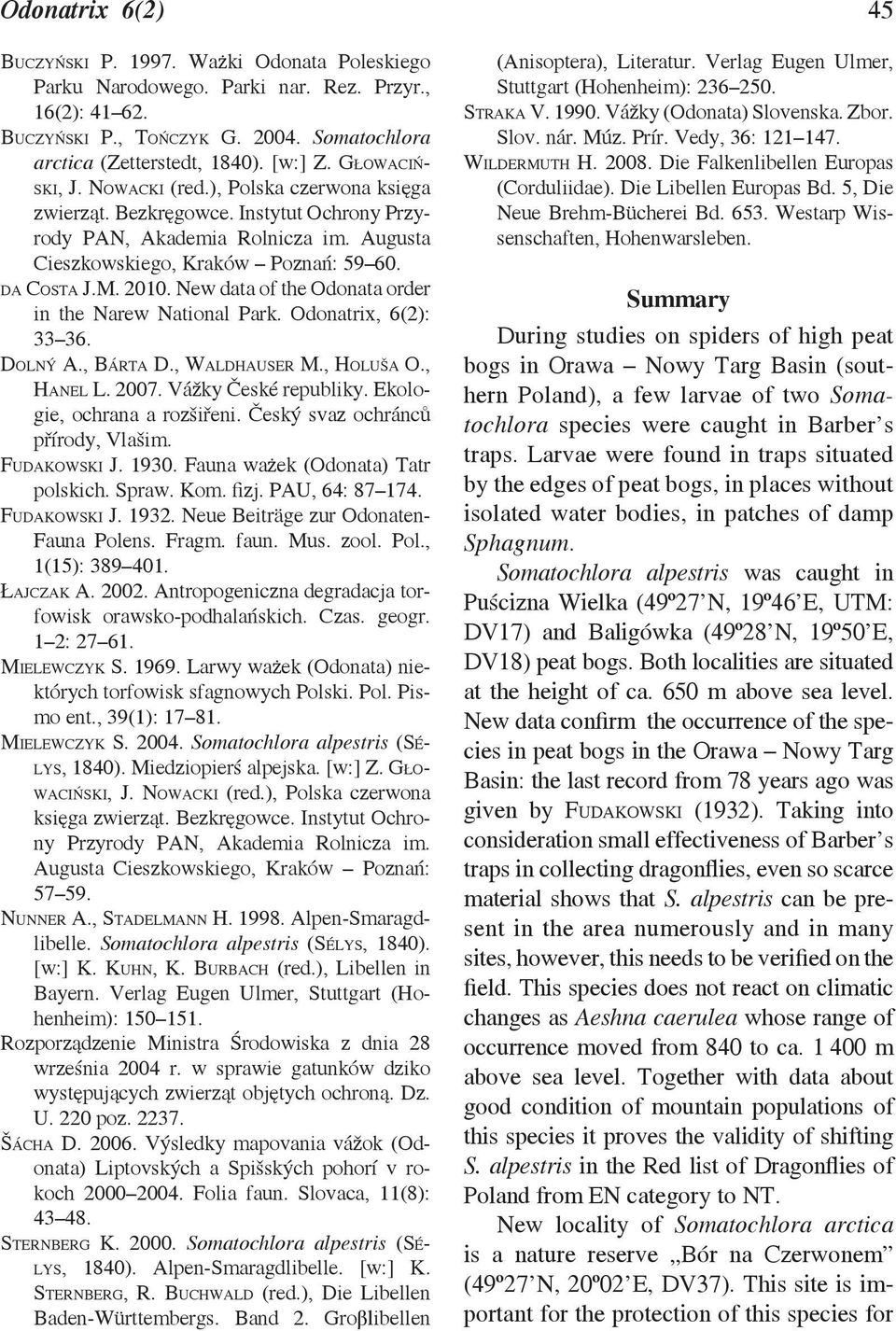 New data of the Odonata order in the Narew National Park. Odonatrix, 6(2): 33 36. Dolný A., Bárta D., Waldhauser M., Holuša O., Hanel L. 2007. Vážky České republiky. Ekologie, ochrana a rozšiřeni.