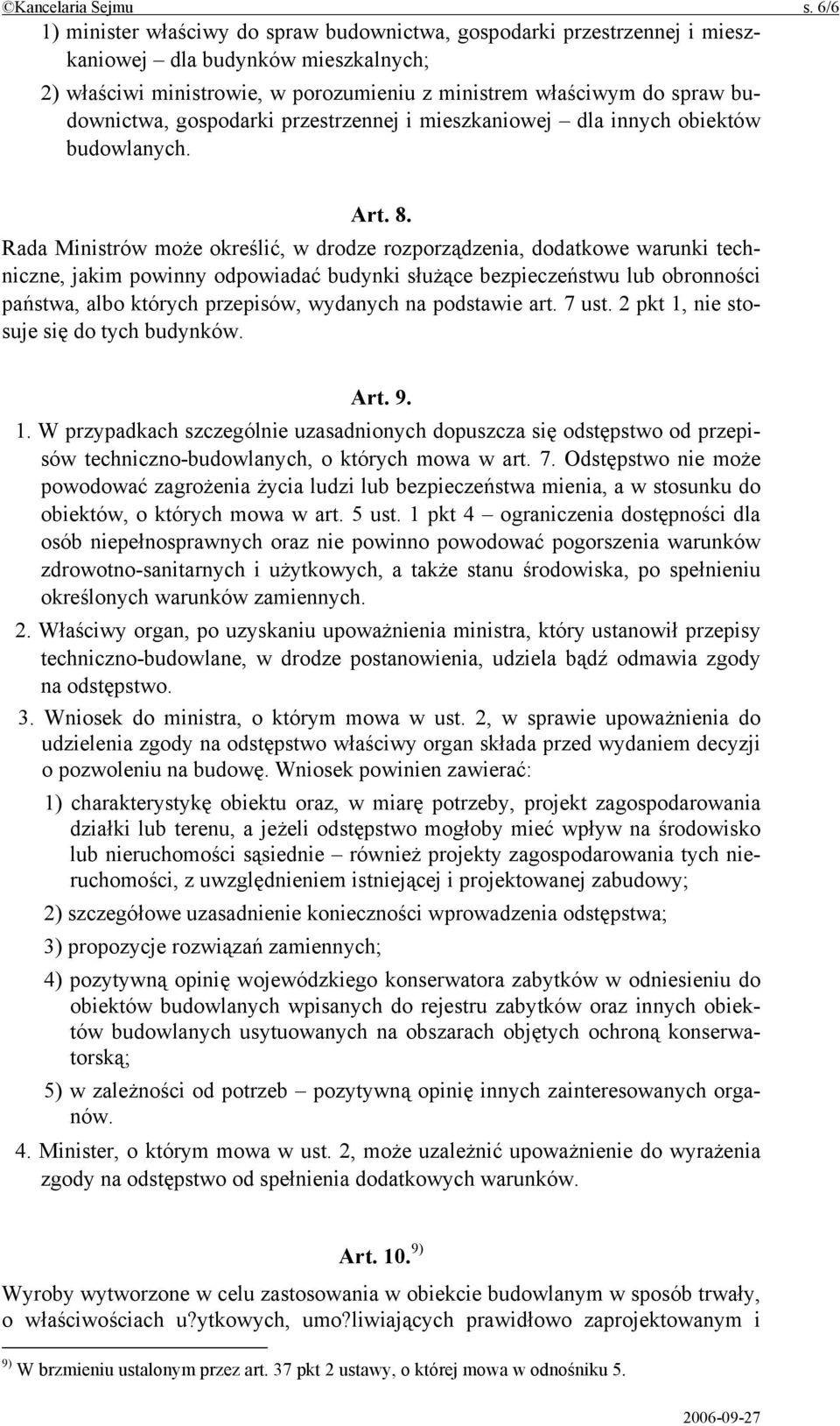 gospodarki przestrzennej i mieszkaniowej dla innych obiektów budowlanych. Art. 8.