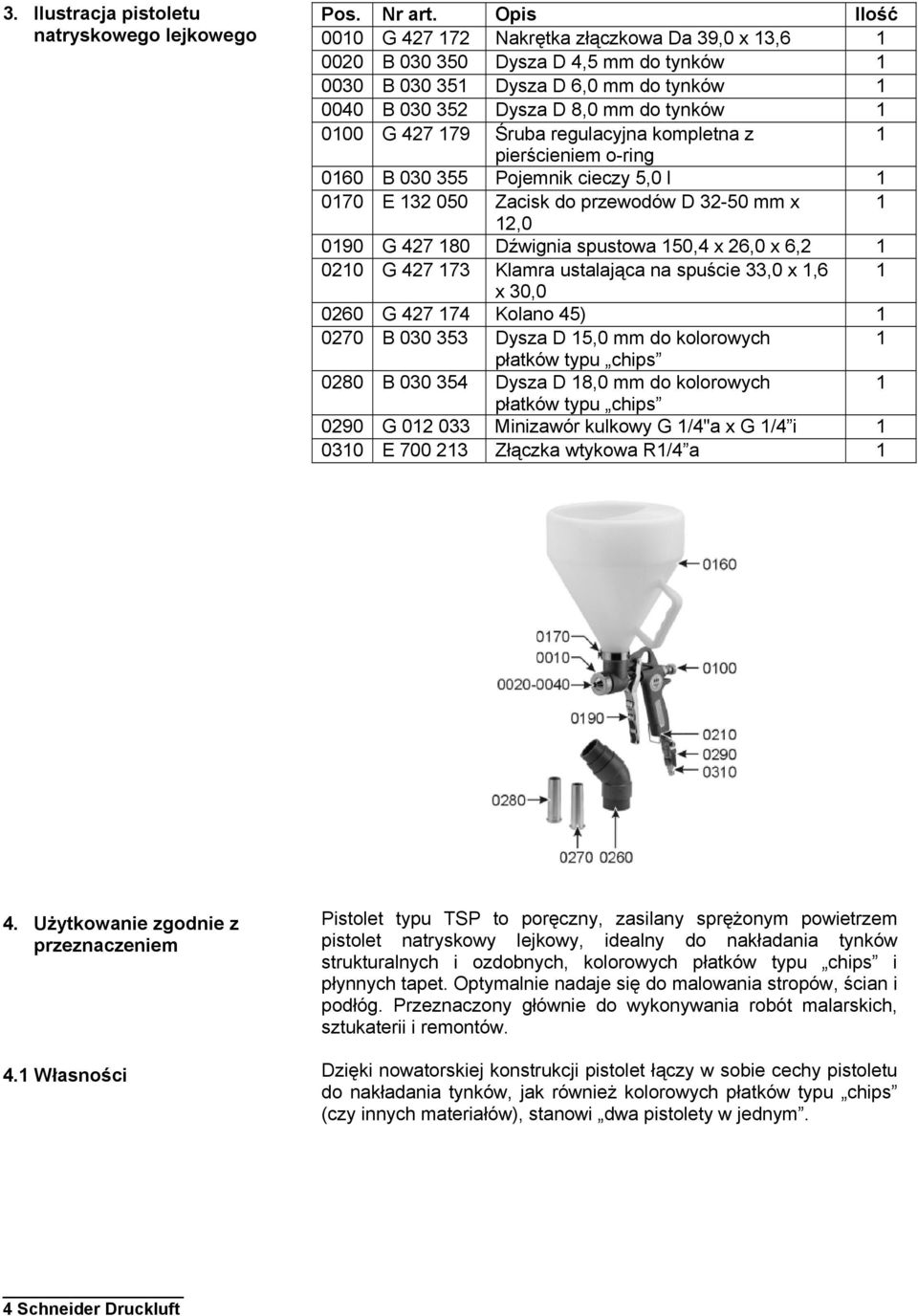 regulacyjna kompletna z pierścieniem o-ring 060 B 030 355 Pojemnik cieczy 5,0 l 070 E 32 050 Zacisk do przewodów D 32-50 mm x 2,0 090 G 427 80 Dźwignia spustowa 50,4 x 26,0 x 6,2 020 G 427 73 Klamra