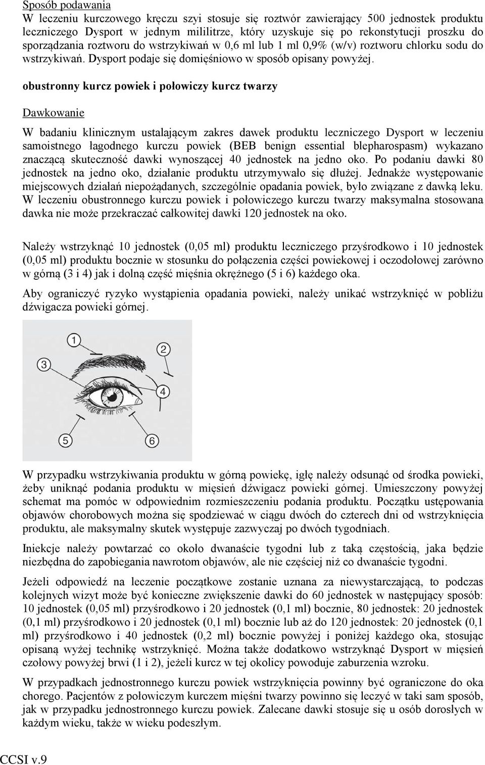 obustronny kurcz powiek i połowiczy kurcz twarzy Dawkowanie W badaniu klinicznym ustalającym zakres dawek produktu leczniczego Dysport w leczeniu samoistnego łagodnego kurczu powiek (BEB benign