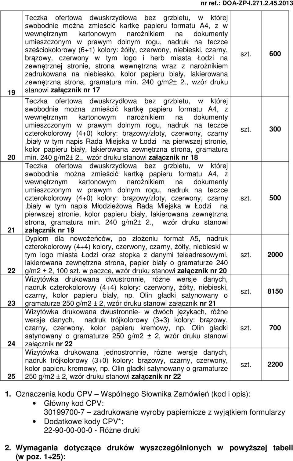 , wzór druku stanowi załącznik nr 17 czterokolorowy (4+0) kolory: brązowy/złoty, czerwony, czarny,biały w tym napis Rada Miejska w Łodzi na pierwszej stronie, kolor papieru biały, lakierowana