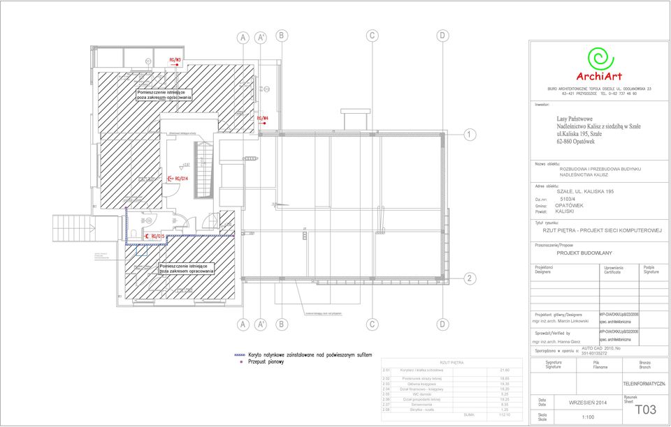 mgr inż.arch. Marcin Linkowski mgr inż.arch. Hanna Gierz AUTO CAD 2010, No 351-93135272 RZUT PIĘTRA 2.01 Korytarz i klatka schodowa 21,60 2.