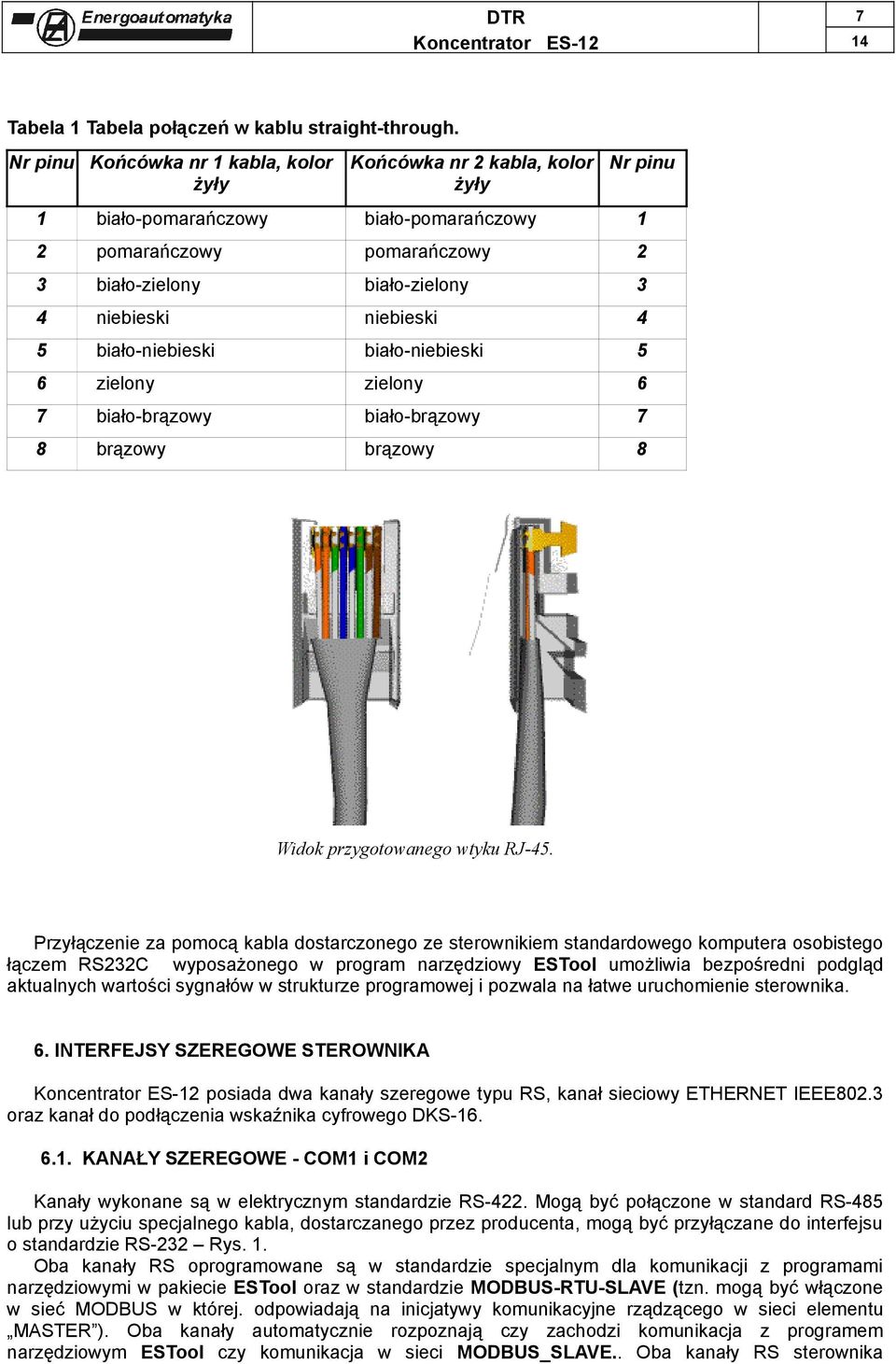 niebieski 4 5 biało-niebieski biało-niebieski 5 6 zielony zielony 6 7 biało-brązowy biało-brązowy 7 8 brązowy brązowy 8 Widok przygotowanego wtyku RJ-45.