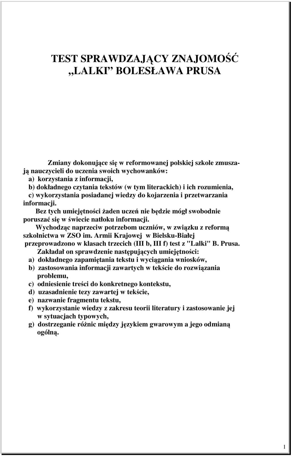 TEST SPRAWDZAJĄCY ZNAJOMOŚĆ LALKI BOLESŁAWA PRUSA - PDF Free Download