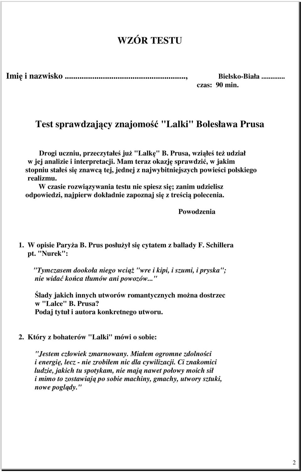 TEST SPRAWDZAJĄCY ZNAJOMOŚĆ LALKI BOLESŁAWA PRUSA - PDF Free Download