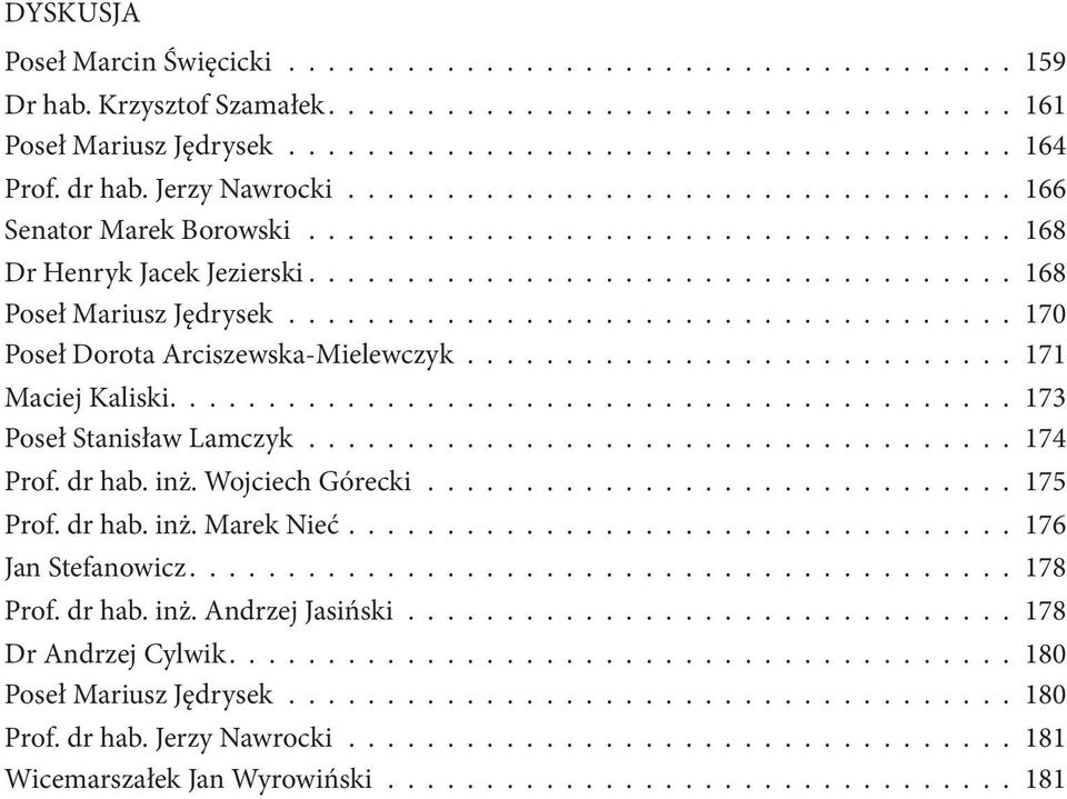 Arciszewska-Mielewczyk 171 Maciej Kaliski 173 Poseł Stanisław Lamczyk 174 Prof. dr hab. inż. Wojciech Górecki 175 Prof. dr hab. inż. Marek Nieć 176 Jan Stefanowicz 178 Prof.