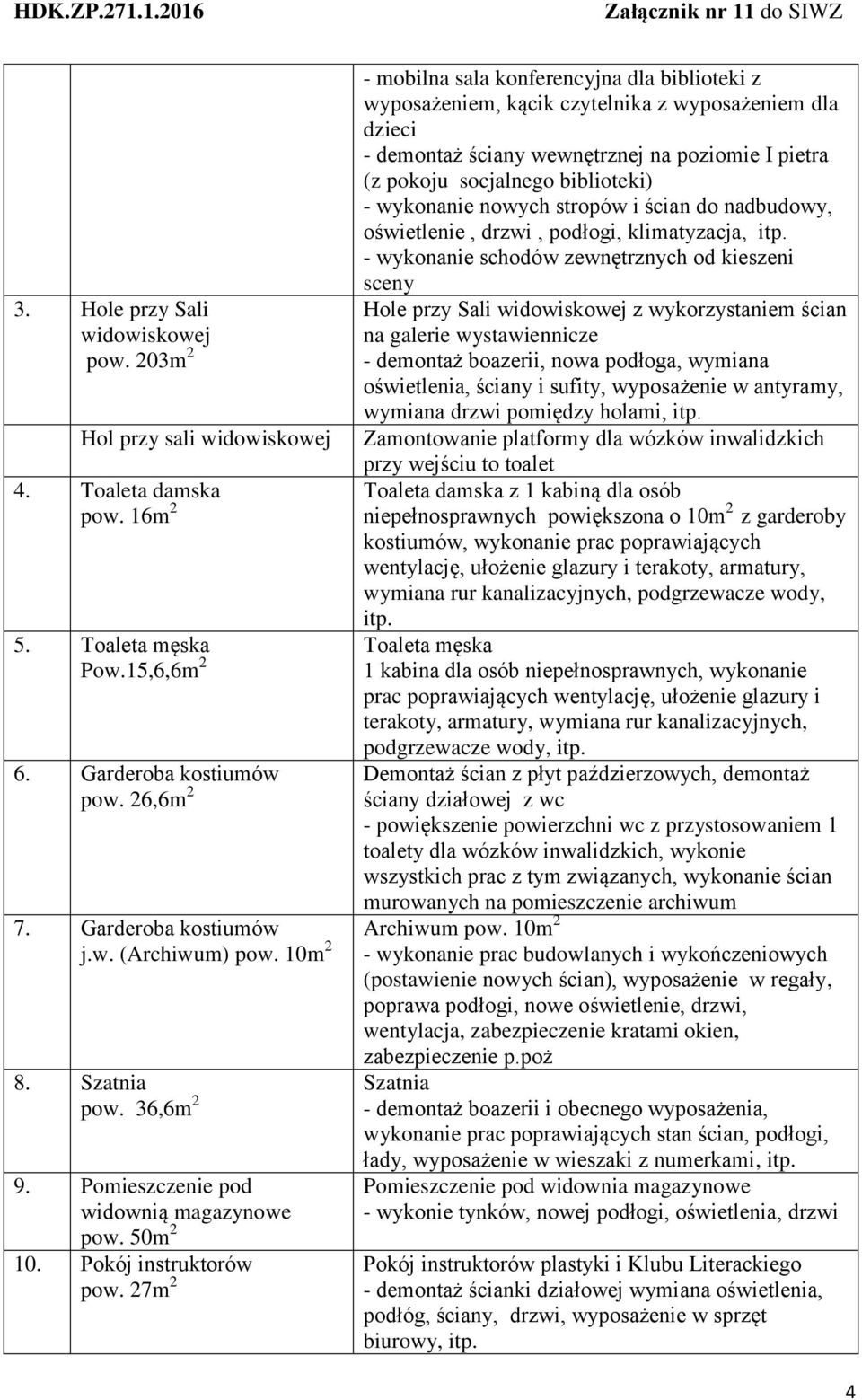 wykonanie nowych stropów i ścian do nadbudowy, oświetlenie, drzwi, podłogi, klimatyzacja, - wykonanie schodów zewnętrznych od kieszeni sceny Hole przy Sali widowiskowej z wykorzystaniem ścian na