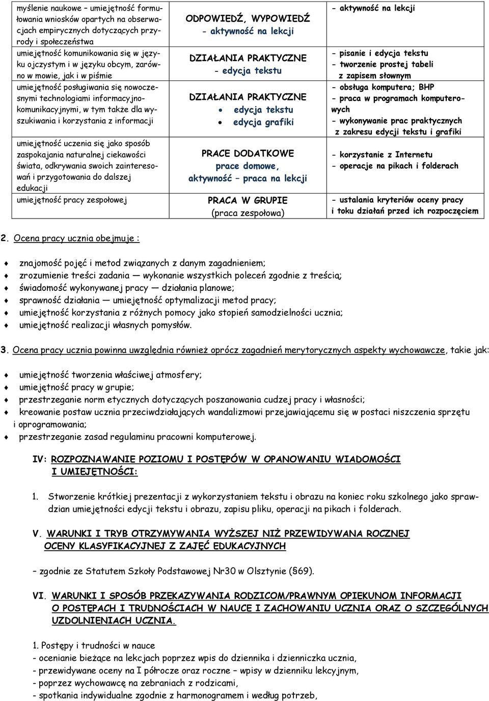 jako sposób zaspokajania naturalnej ciekawości świata, odkrywania swoich zainteresowań i przygotowania do dalszej edukacji umiejętność pracy zespołowej ODPOWIEDŹ, WYPOWIEDŹ - aktywność na lekcji -