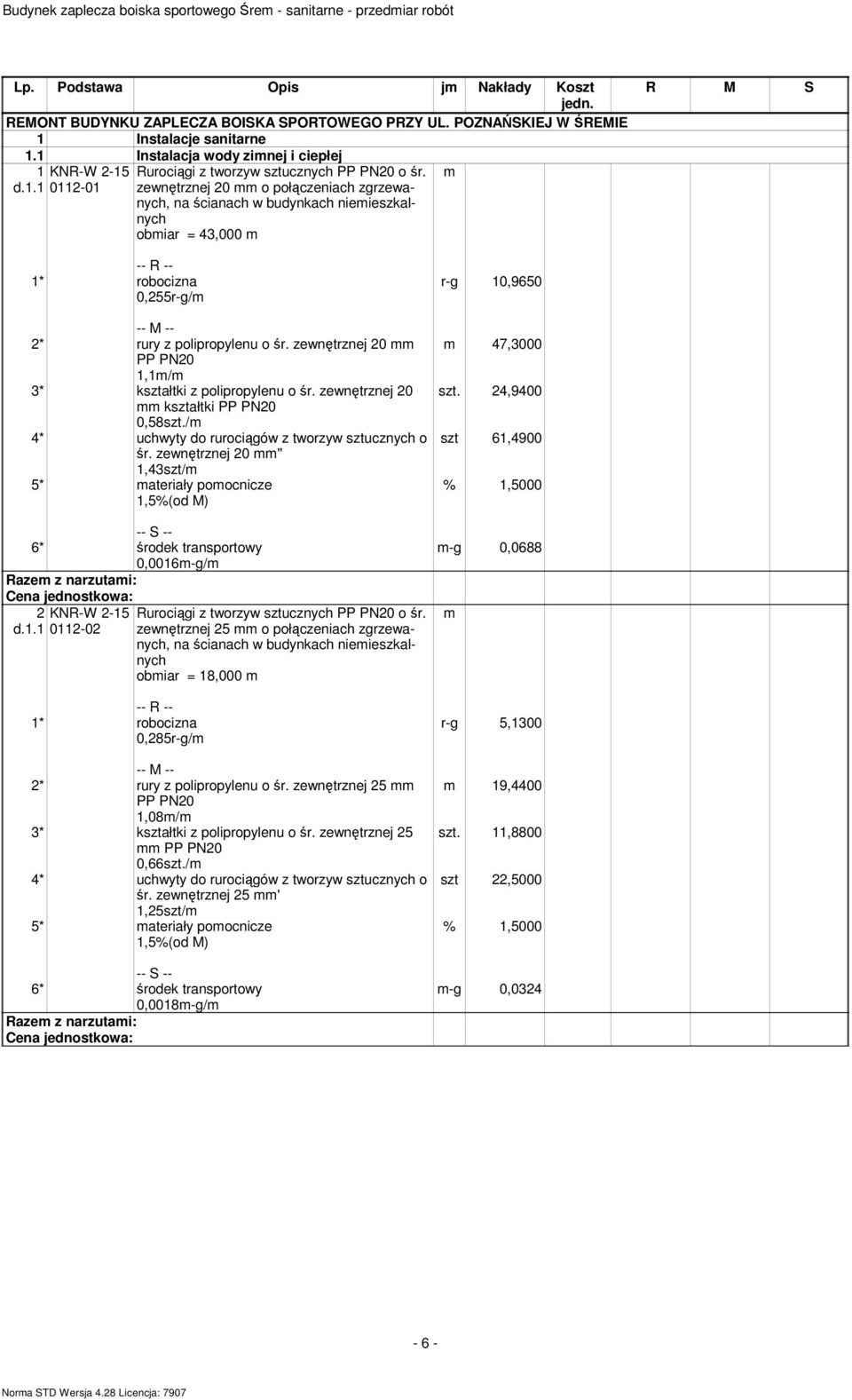 zewnętrznej 20 PP PN20 1,1/ 3* kształtki z polipropylenu o śr. zewnętrznej 20 kształtki PP PN20 0,58/ 4* uchwyty do rurociągów z tworzyw sztucznych o śr.