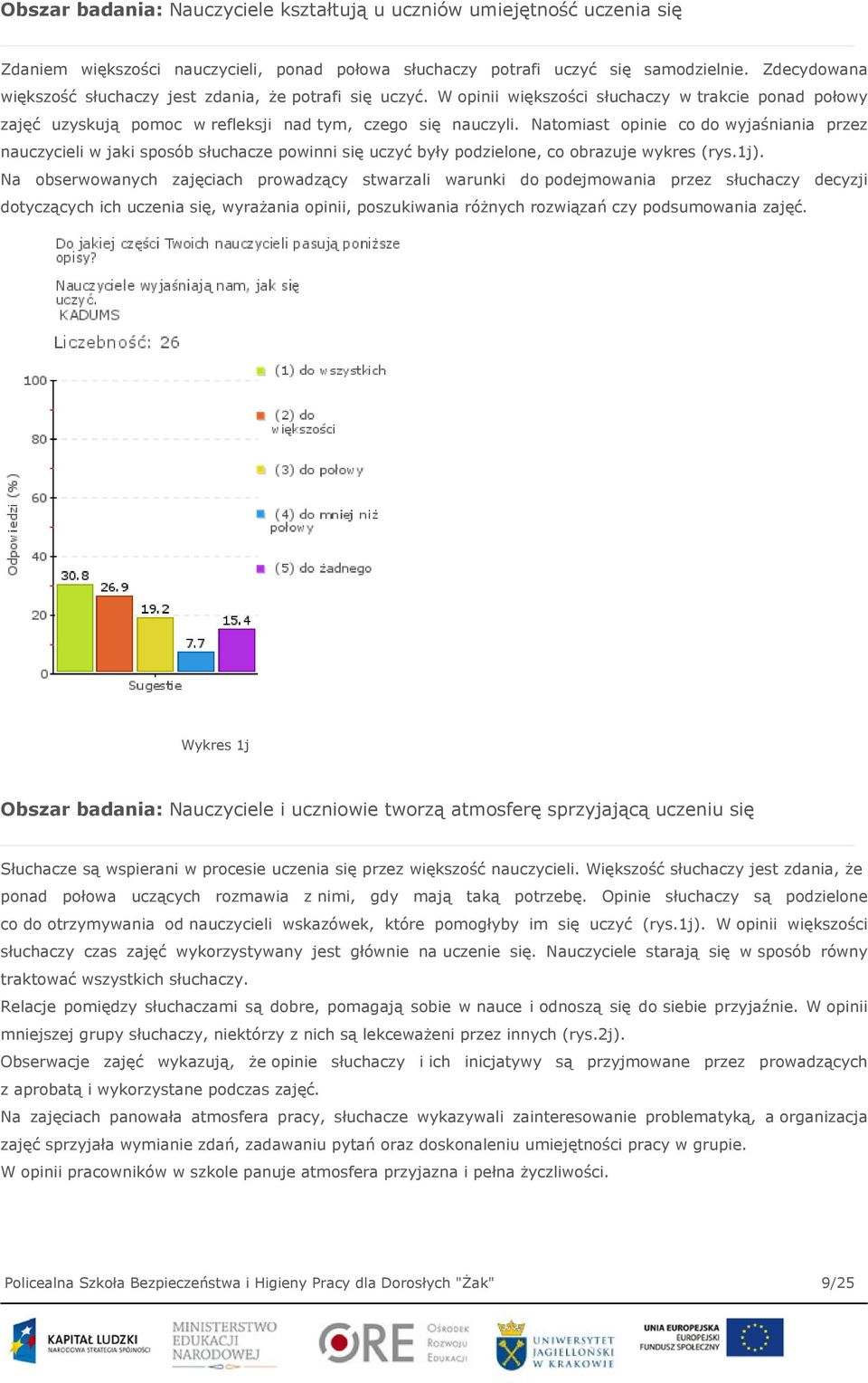 Natomiast opinie co do wyjaśniania przez nauczycieli w jaki sposób słuchacze powinni się uczyć były podzielone, co obrazuje wykres (rys.1j).