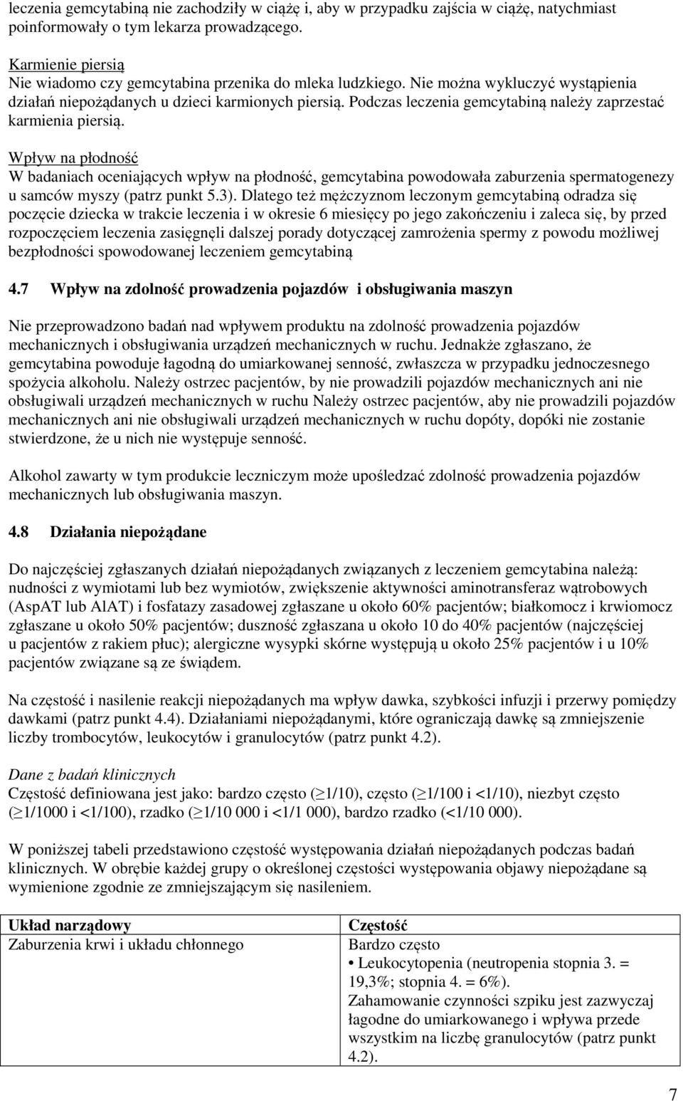 Podczas leczenia gemcytabiną należy zaprzestać karmienia piersią.
