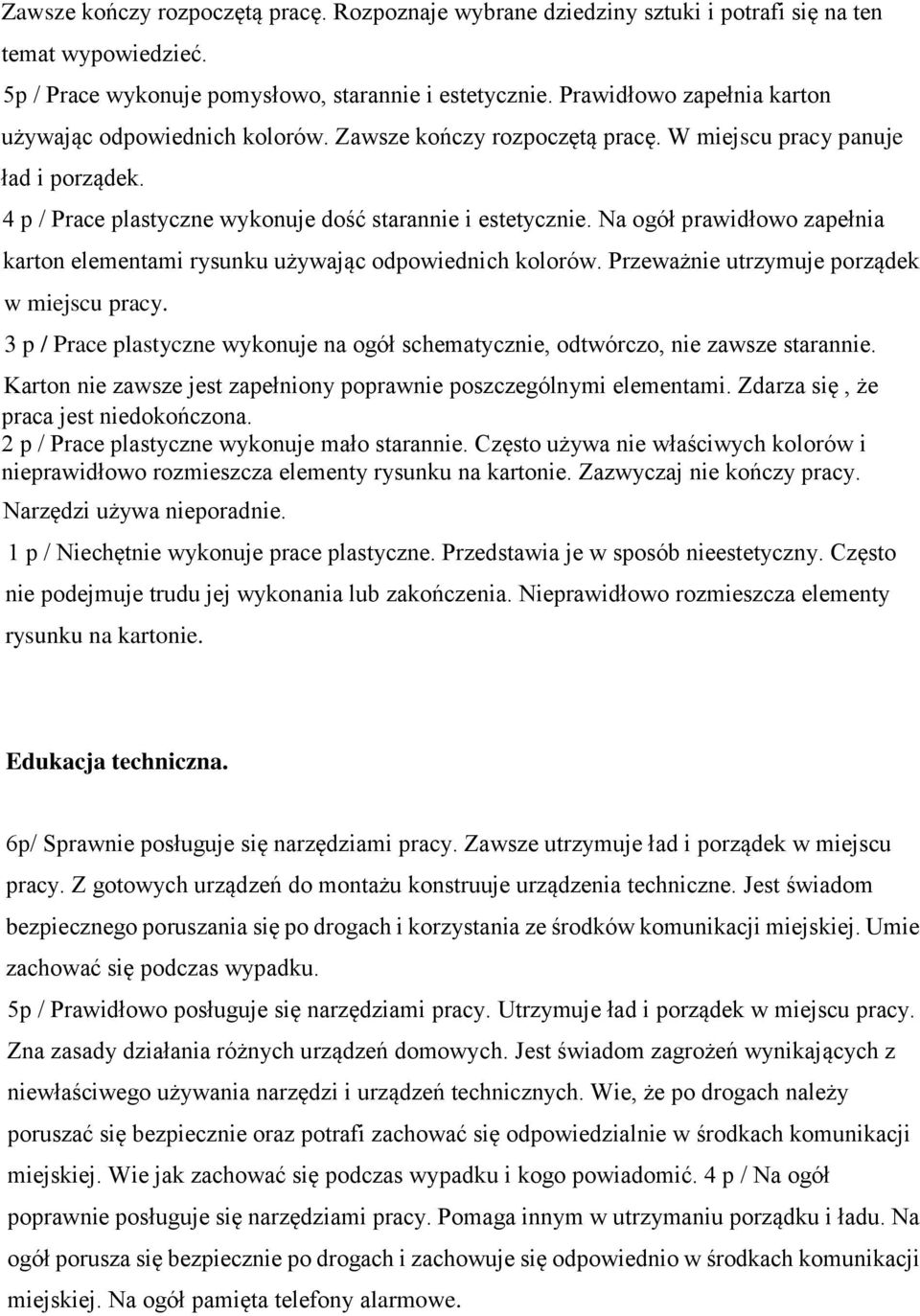 Na ogół prawidłowo zapełnia karton elementami rysunku używając odpowiednich kolorów. Przeważnie utrzymuje porządek w miejscu pracy.