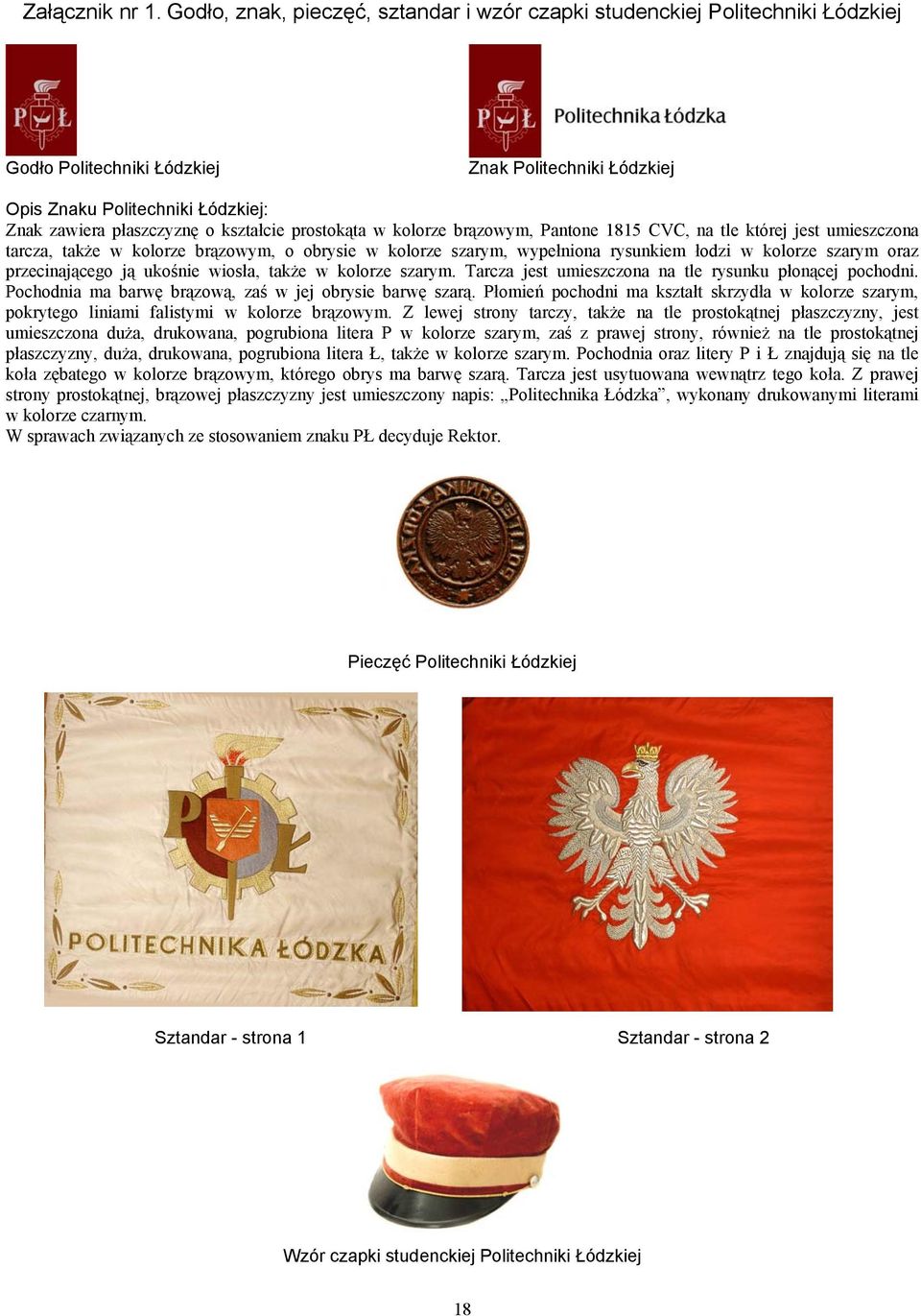 kształcie prostokąta w kolorze brązowym, Pantone 1815 CVC, na tle której jest umieszczona tarcza, także w kolorze brązowym, o obrysie w kolorze szarym, wypełniona rysunkiem łodzi w kolorze szarym