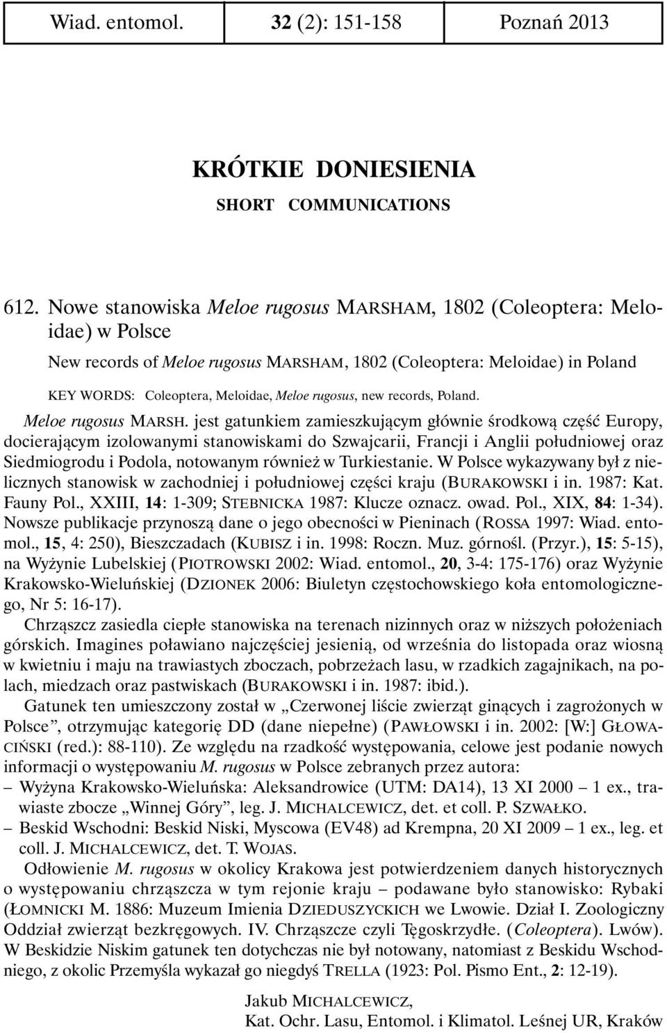 records, Poland. Meloe rugosus MARSH.