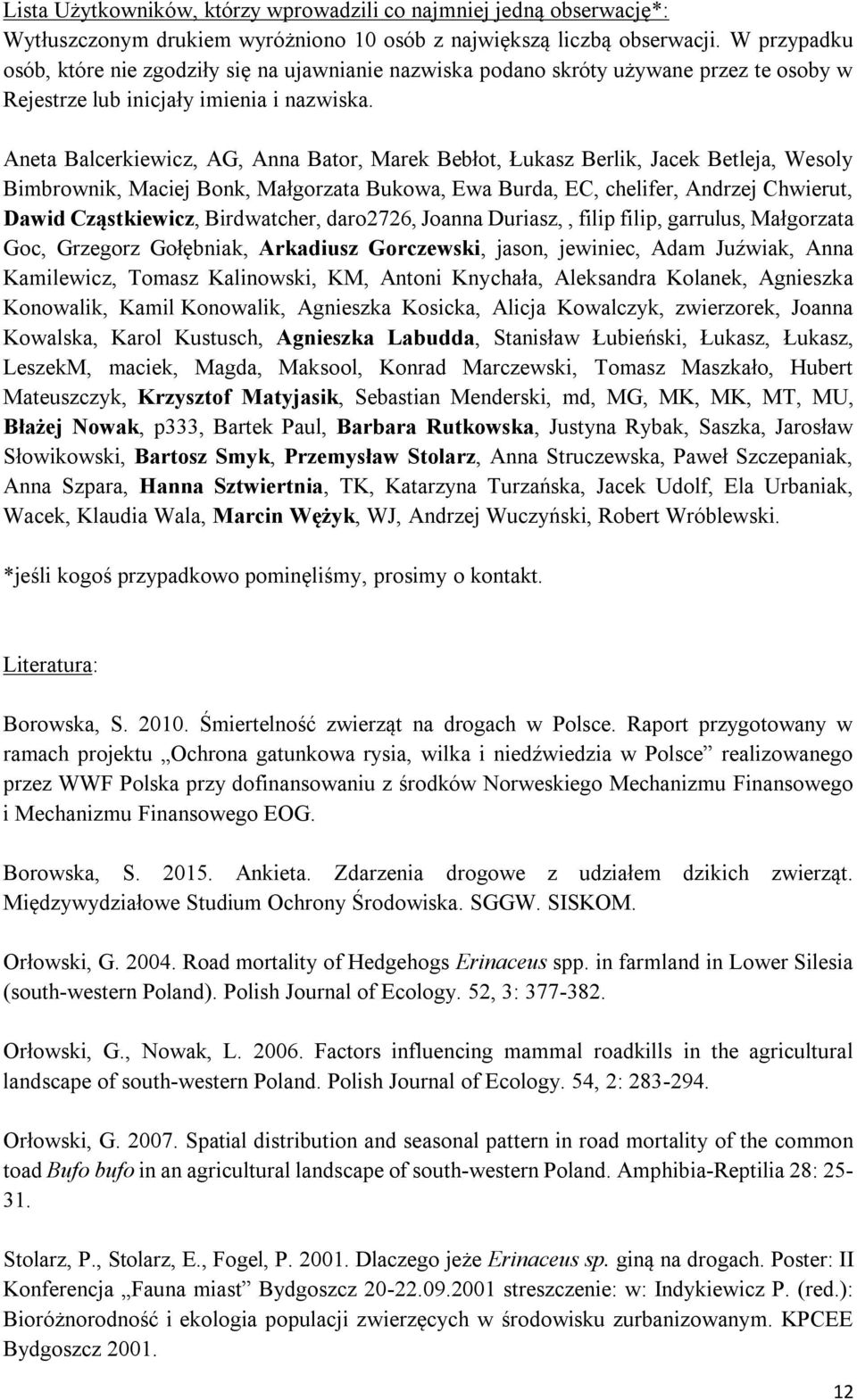 Aneta Balcerkiewicz, AG, Anna Bator, Marek Bebłot, Łukasz Berlik, Jacek Betleja, Wesoly Bimbrownik, Maciej Bonk, Małgorzata Bukowa, Ewa Burda, EC, chelifer, Andrzej Chwierut, Dawid Cząstkiewicz,