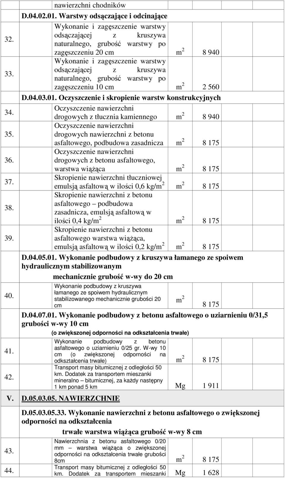 kruszywa naturalnego, grubość warstwy po zagęszczeniu 10 c 2 560 D.04.03.01.