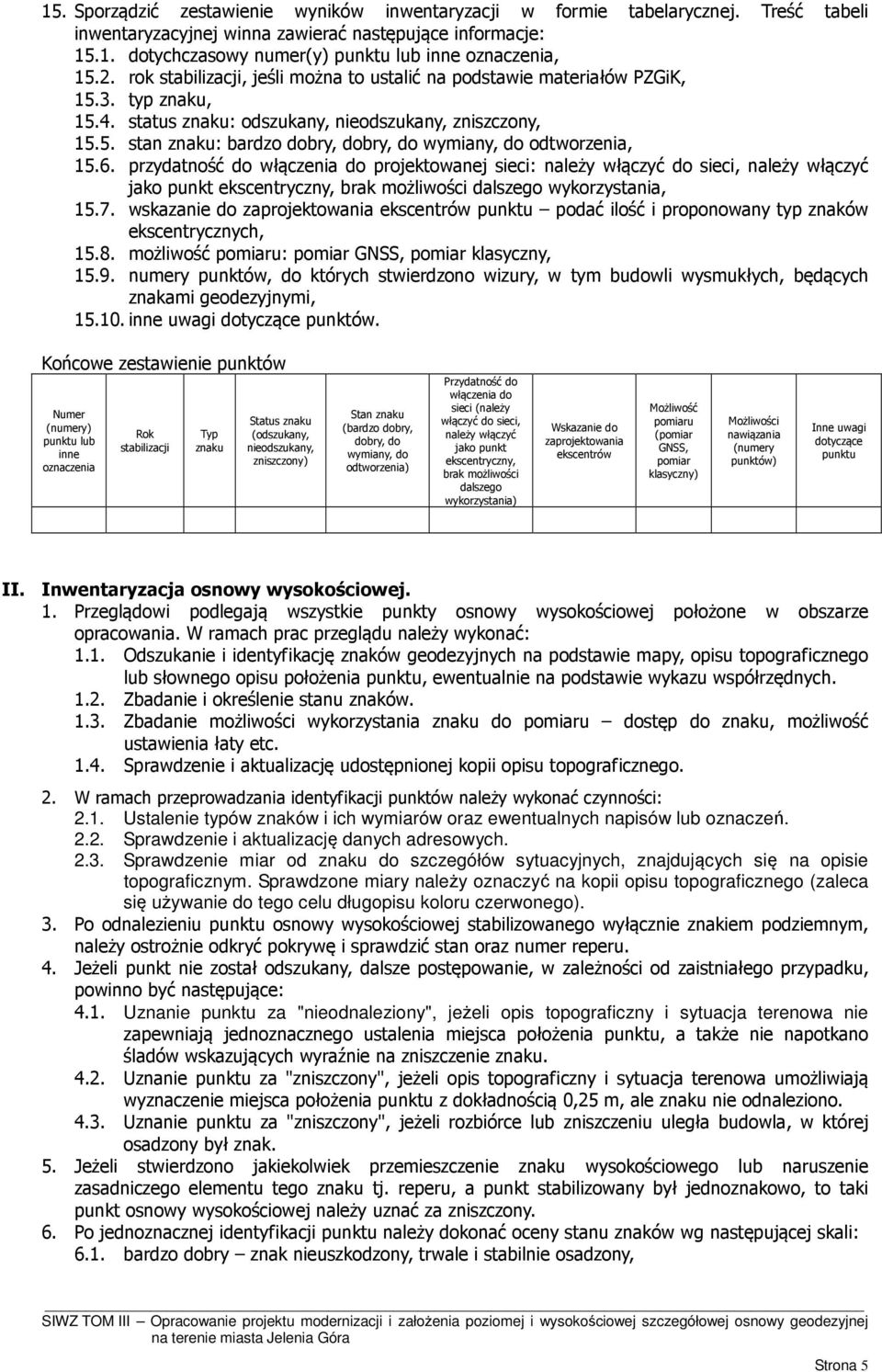 6. przydatność do włączenia do projektowanej sieci: należy włączyć do sieci, należy włączyć jako punkt ekscentryczny, brak możliwości dalszego wykorzystania, 15.7.