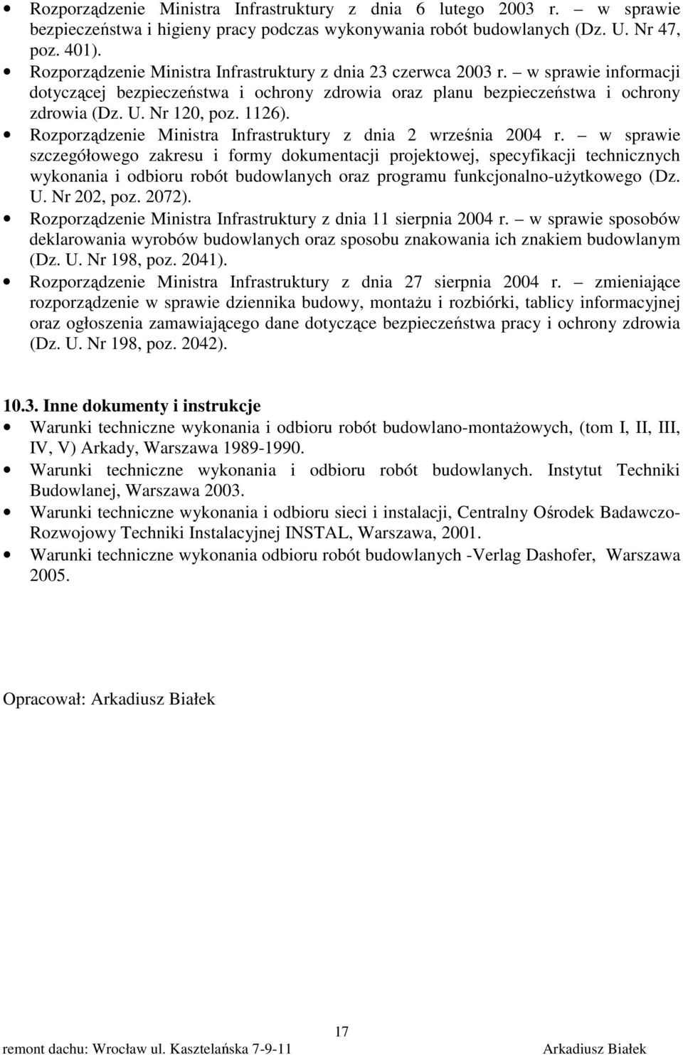 1126). Rozporządzenie Ministra Infrastruktury z dnia 2 września 2004 r.