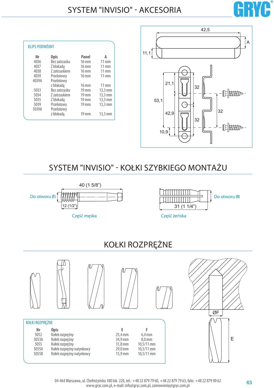 hole 12 (1/2 ) 31 (1 1/4 ) For Ø8 Do otworu Ø8 hole Część Male męska bolt surface Female Część żeńska dowel end grain KOŁKI ROZPRĘŻNE KOŁKI ROZPRĘŻNE 5052 5053 5055 5055 5055B