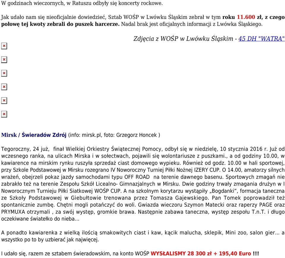 Zdjęcia z WOŚP w Lwówku Śląskim - 45 DH "WATRA" Mirsk / Świeradów Zdrój (info: mirsk.