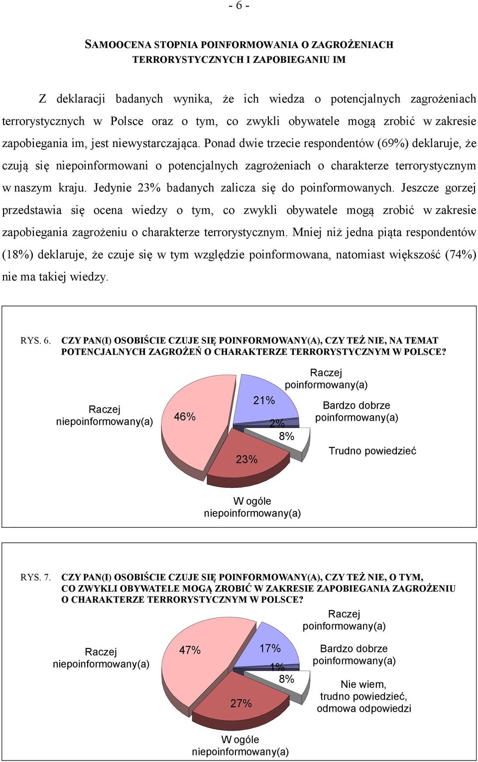 Ponad dwie trzecie respondentów (69%) deklaruje, że czują się niepoinformowani o potencjalnych zagrożeniach o charakterze terrorystycznym w naszym kraju.