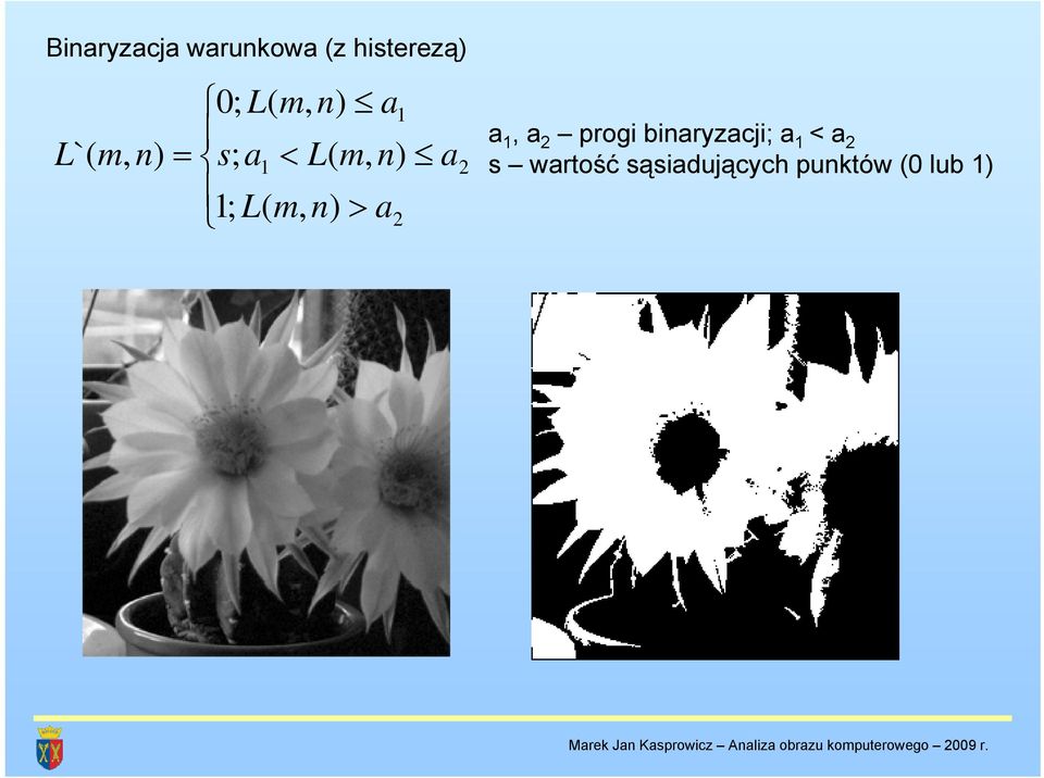 L n m L a 1, a 2 progi binaryzacji; a 1 < a 2 s
