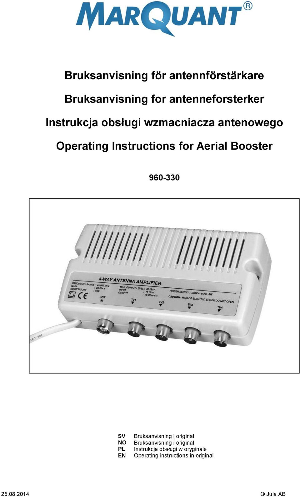 Booster 960-330 SV NO PL EN Bruksanvisning i original Bruksanvisning i