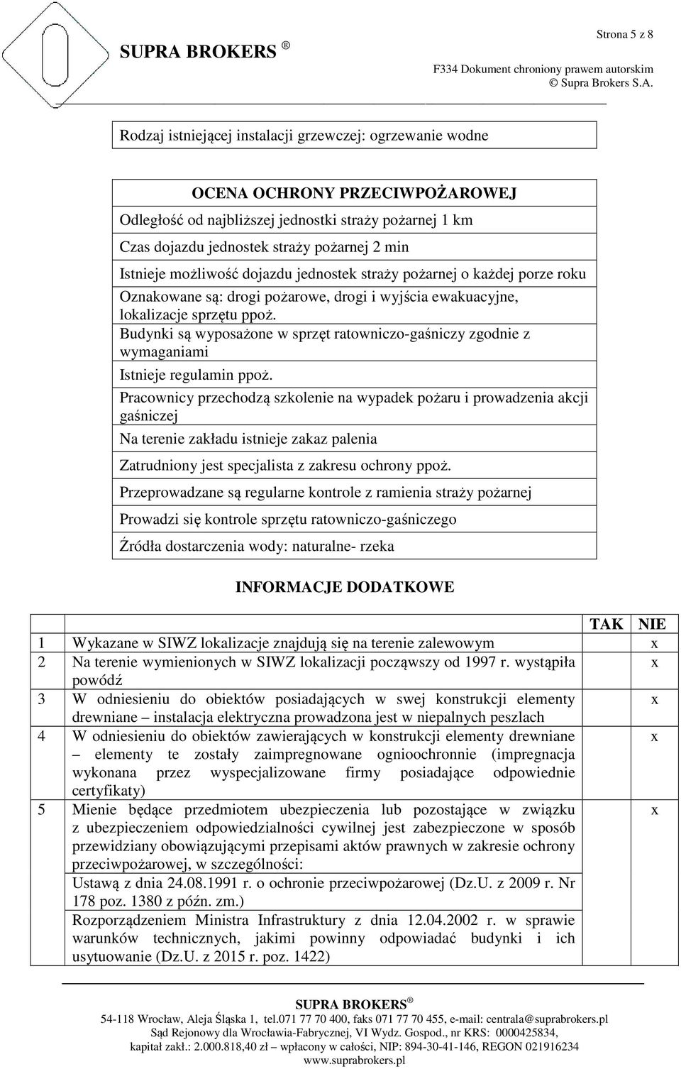 Budynki są wyposażone w sprzęt ratowniczo-gaśniczy zgodnie z wymaganiami Istnieje regulamin ppoż.