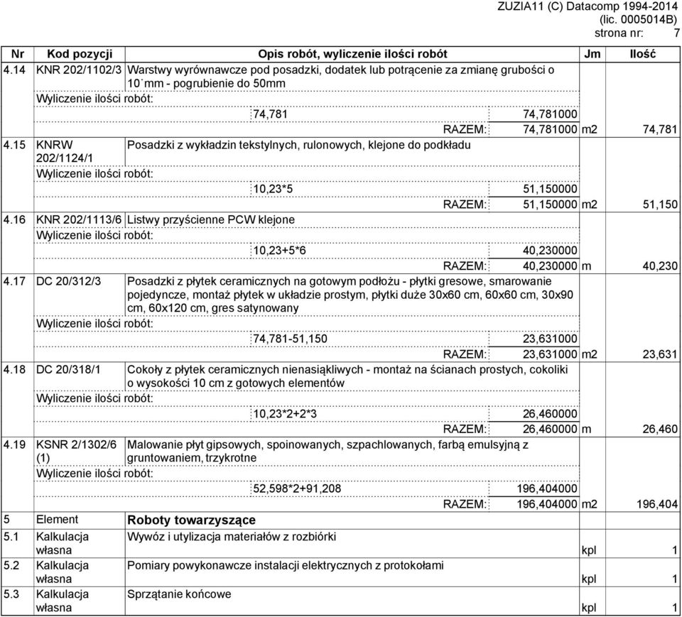 16 KNR 202/1113/6 Listwy przyścienne PCW klejone 10,23+5*6 40,230000 RAZEM: 40,230000 m 40,230 4.