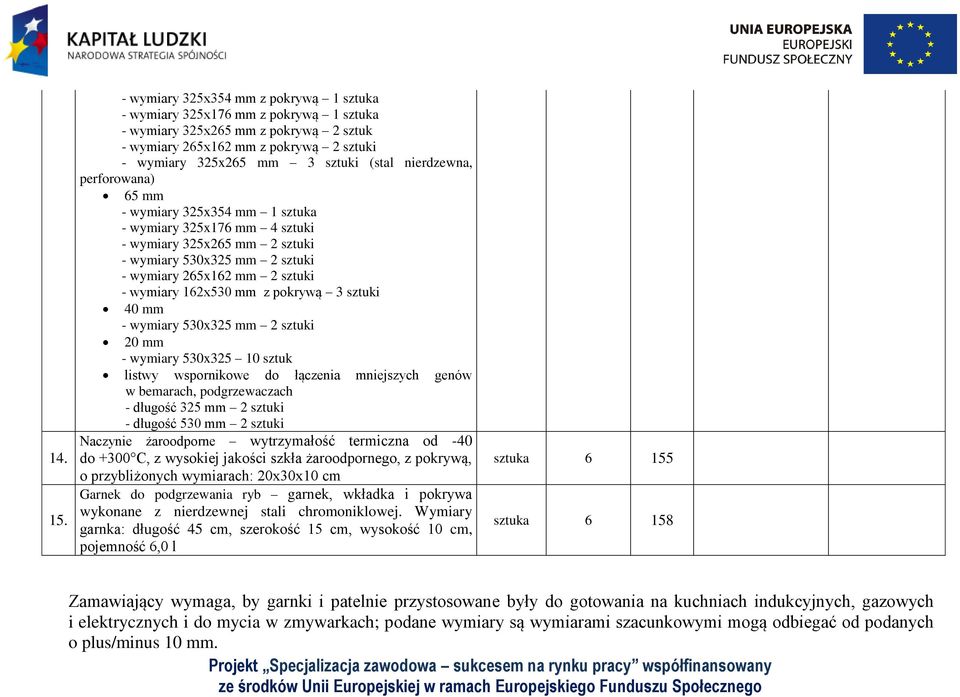 sztuki (stal nierdzewna, 65 mm - wymiary 325x354 mm 1 sztuka - wymiary 325x176 mm 4 sztuki - wymiary 325x265 mm 2 sztuki - wymiary 530x325 mm 2 sztuki - wymiary 265x162 mm 2 sztuki - wymiary 162x530