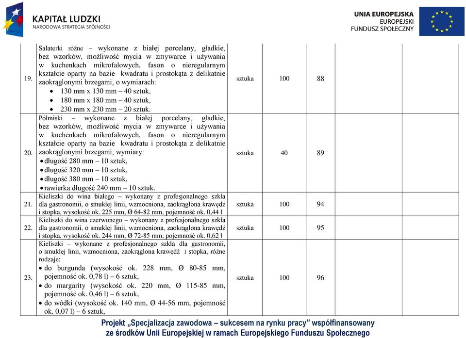 prostokąta z delikatnie zaokrąglonymi brzegami, o wymiarach: 130 mm x 130 mm 40 sztuk, 180 mm x 180 mm 40 sztuk, 230 mm x 230 mm 20 sztuk.