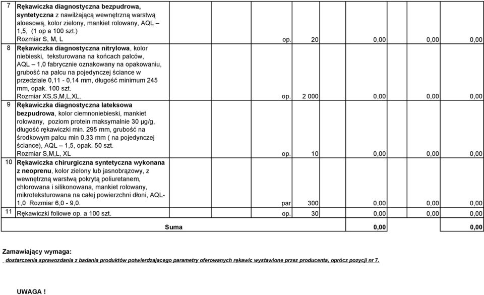 przedziale 0,11-0,14 mm, długość minimum 245 mm, opa