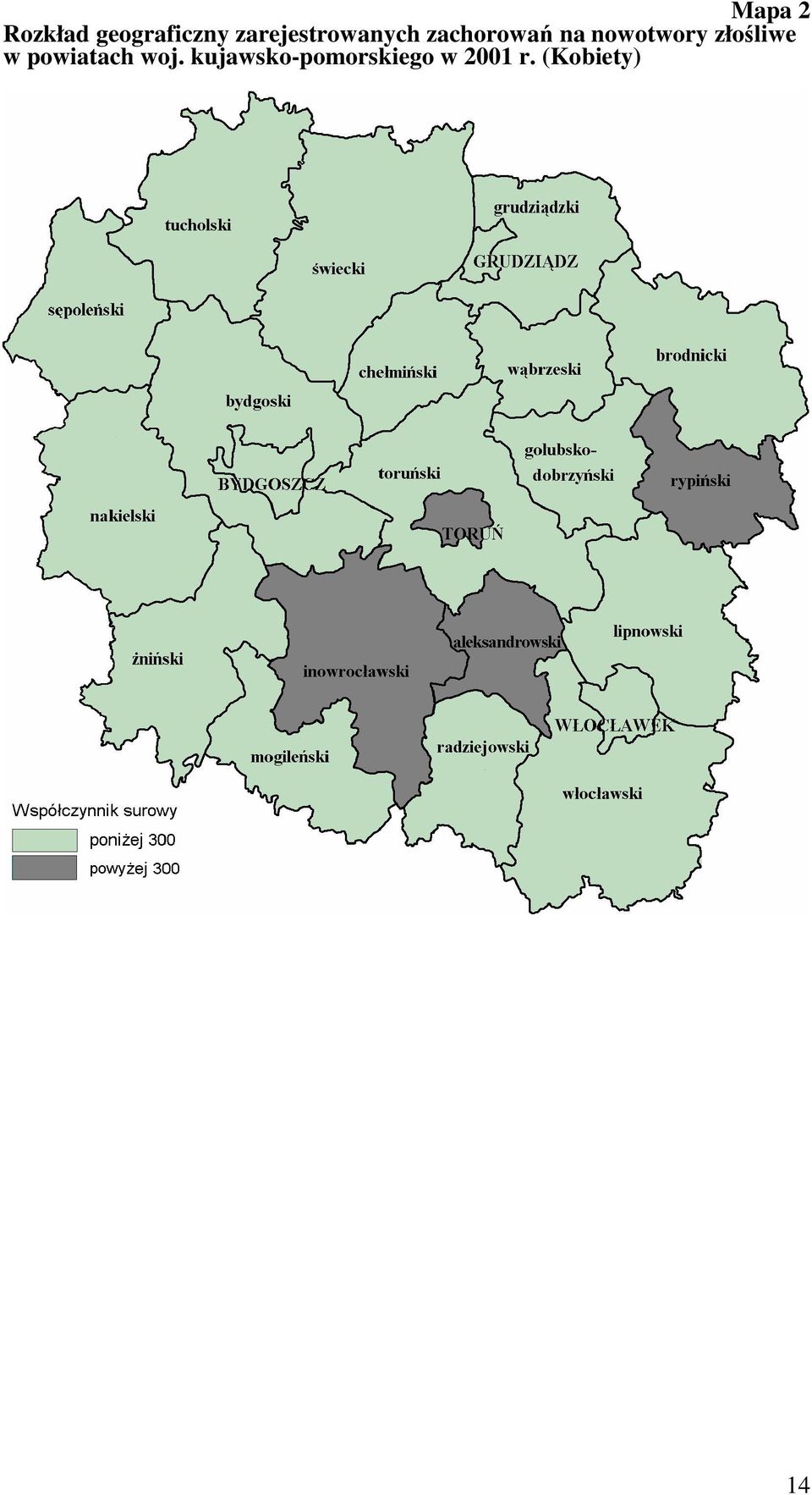 nowotwory złośliwe w powiatach woj.