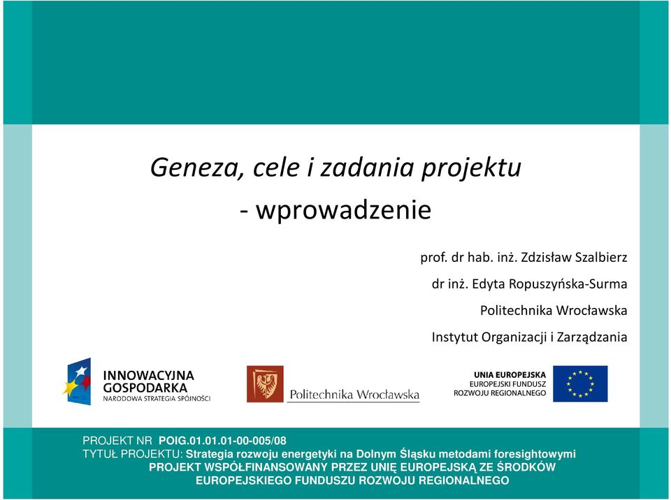 01.01.01-00-005/08 TYTUŁ PROJEKTU: Strategia rozwoju energetyki na Dolnym Śląsku metodami