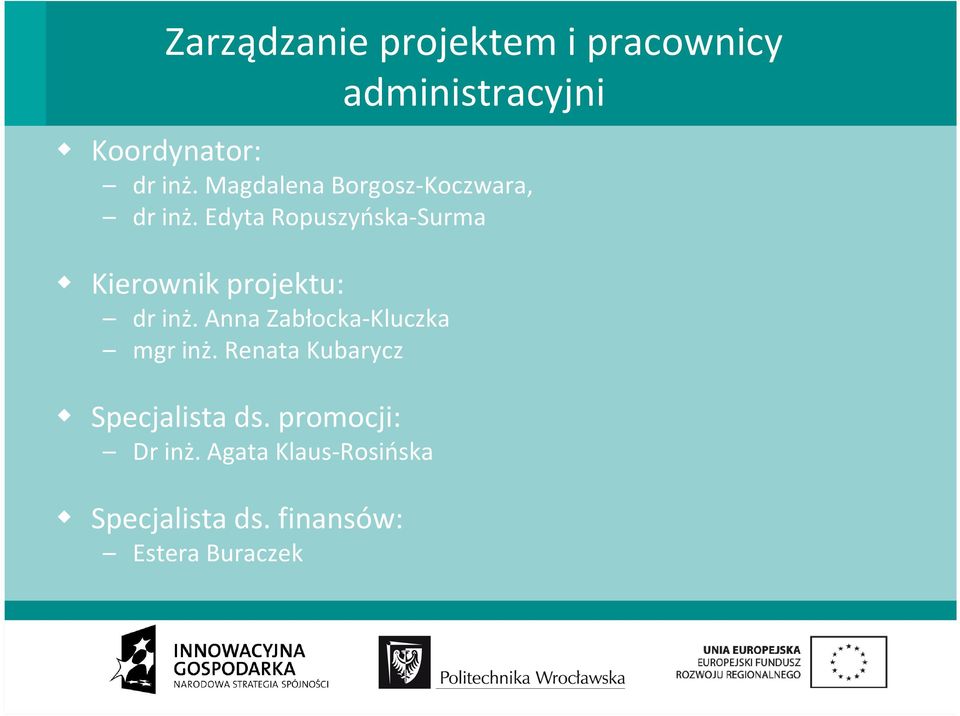 Edyta Ropuszyńska-Surma Kierownik projektu: dr inż.
