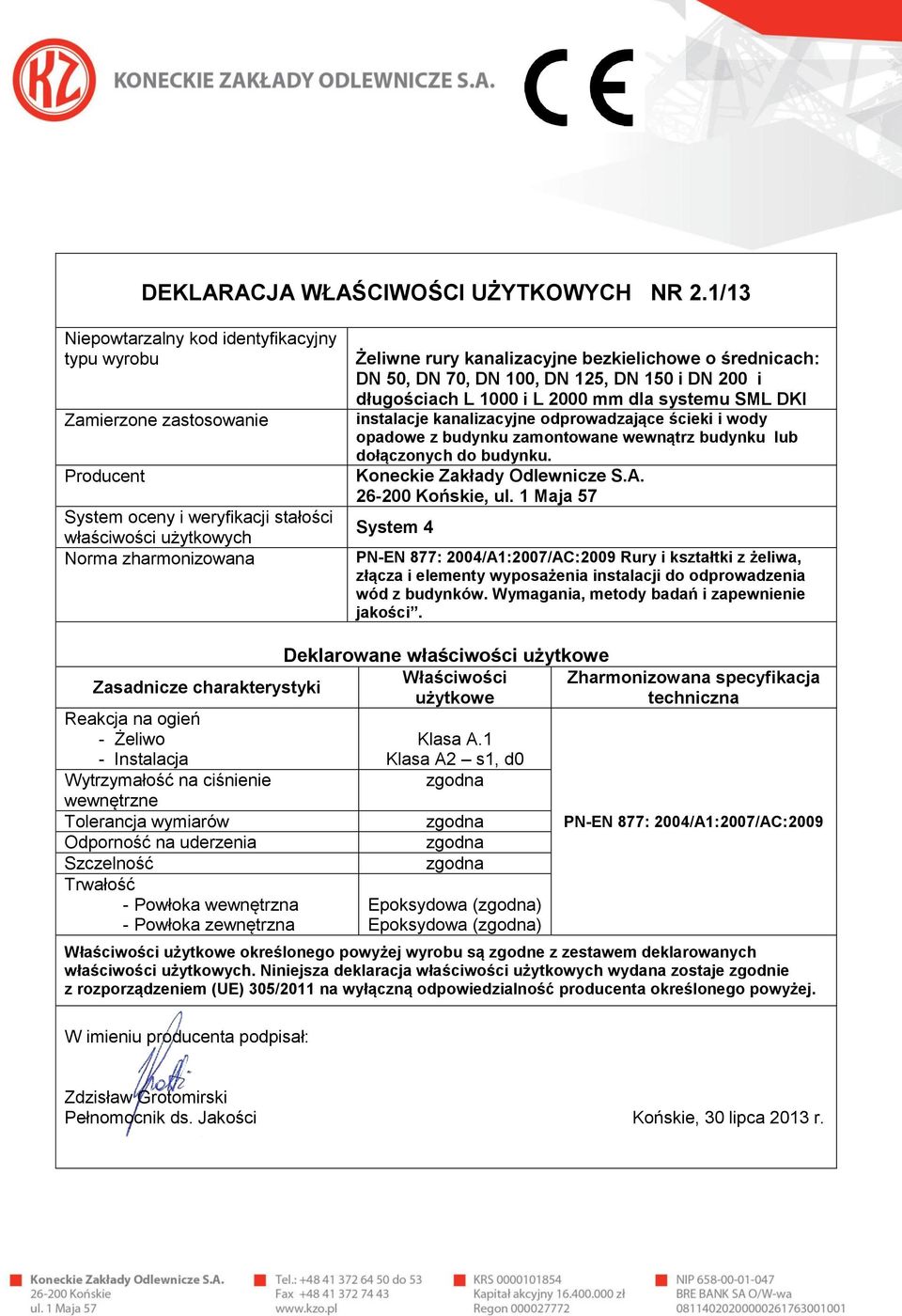 125, DN 150 i DN 200 i długościach L 1000 i L 2000 mm dla systemu SML DKI lub
