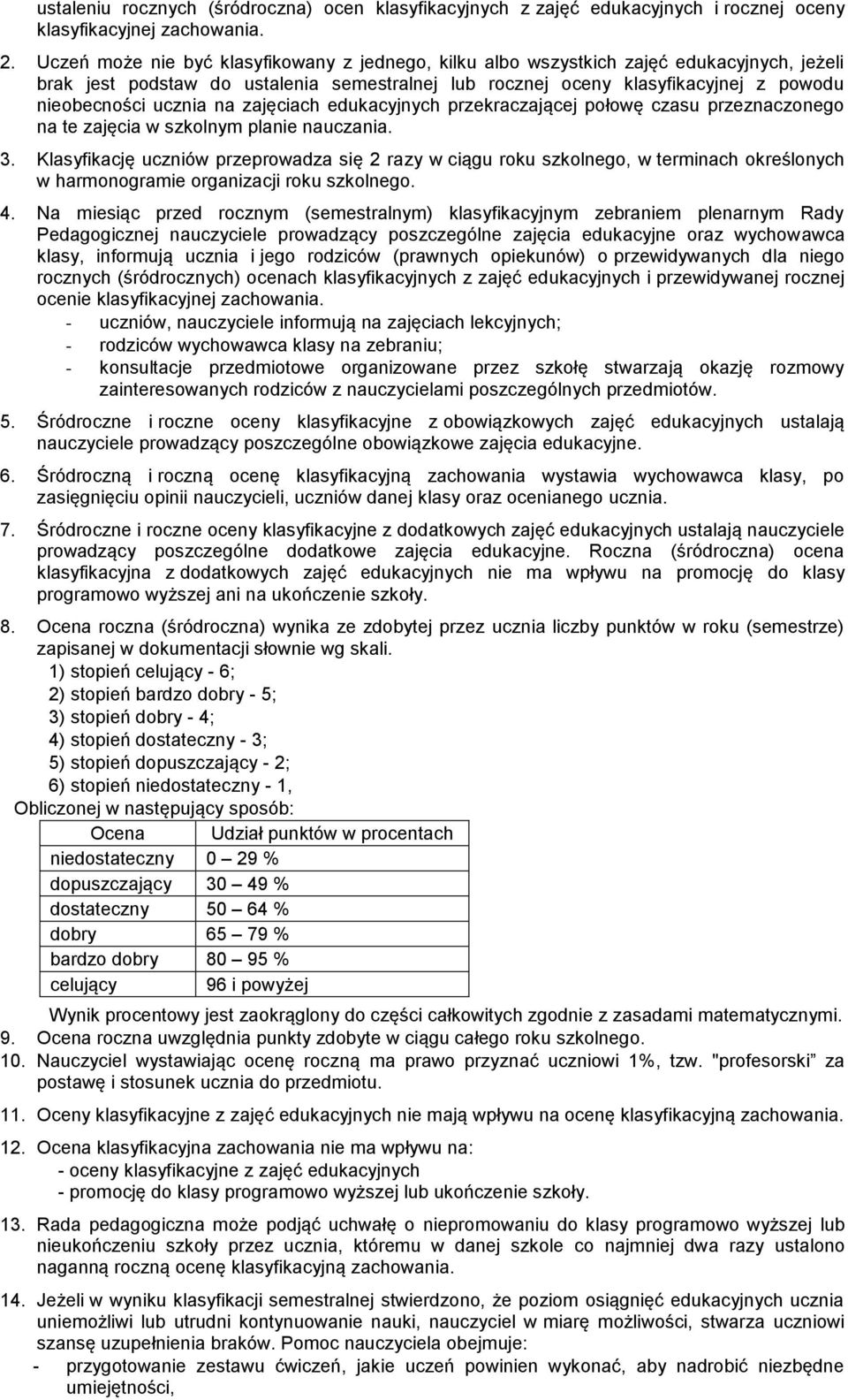 na zajęciach edukacyjnych przekraczającej połowę czasu przeznaczonego na te zajęcia w szkolnym planie nauczania. 3.