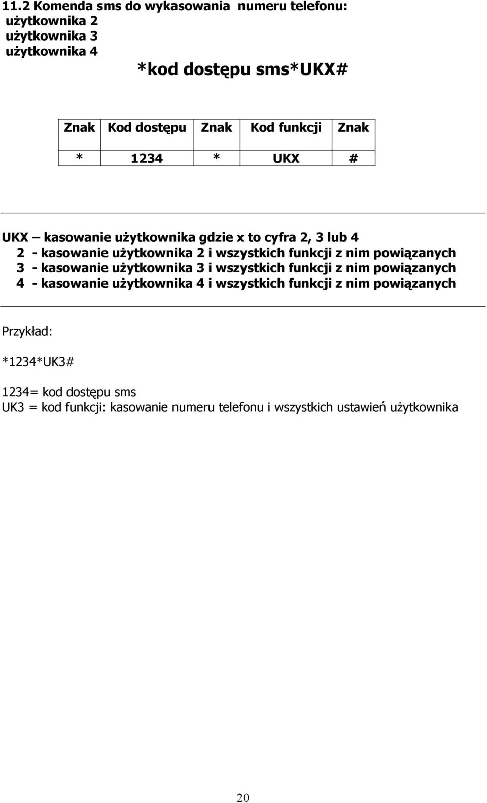 nim powiązanych 3 - kasowanie uŝytkownika 3 i wszystkich funkcji z nim powiązanych 4 - kasowanie uŝytkownika 4 i wszystkich funkcji z
