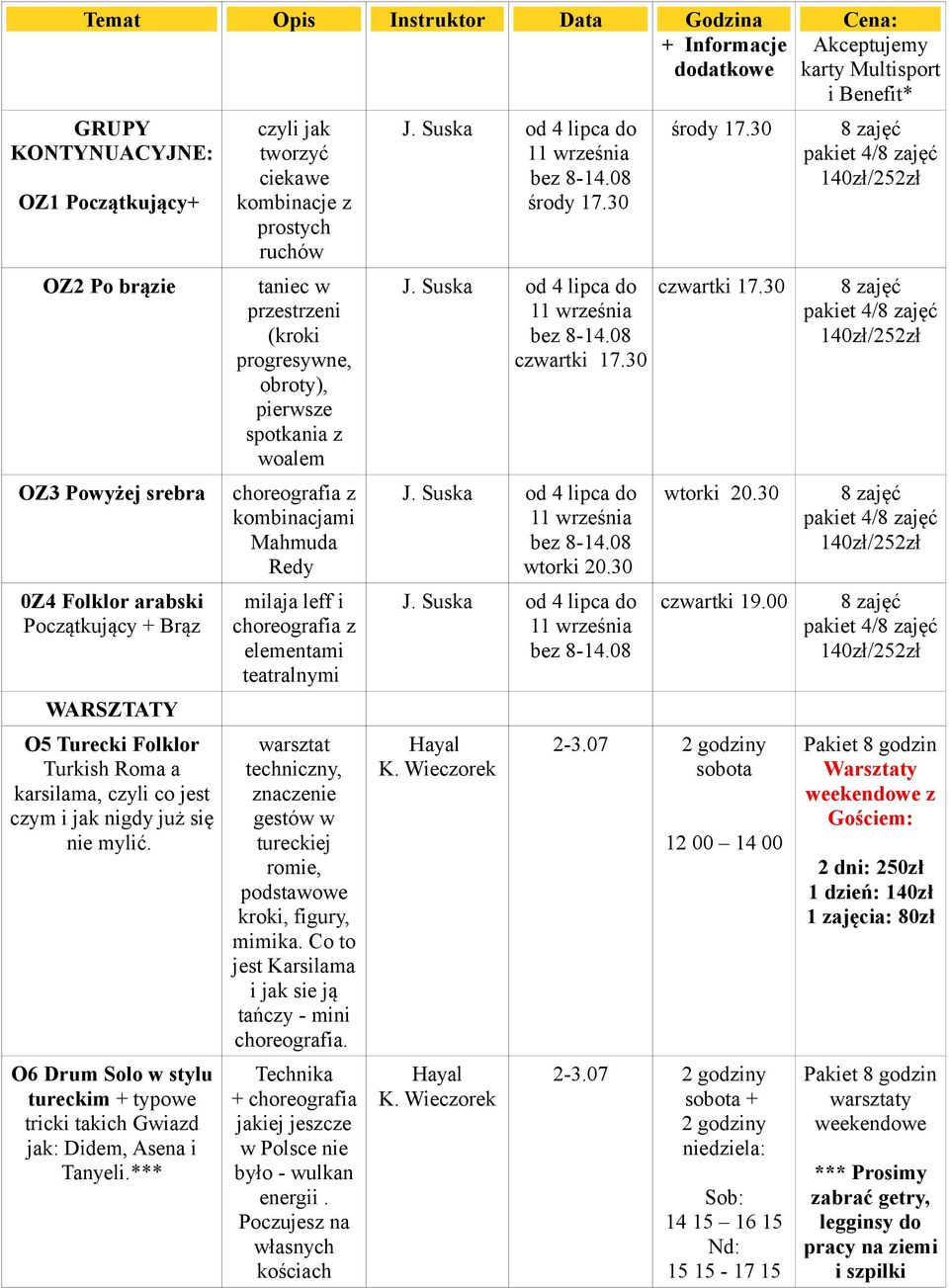 *** czyli jak tworzyć ciekawe kombinacje z prostych ruchów taniec w przestrzeni (kroki progresywne, obroty), pierwsze spotkania z woalem choreografia z kombinacjami Mahmuda Redy milaja leff i