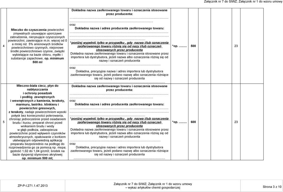 minimum 500 ml Mleczno-biała ciecz, płyn do nabłyszczania i ochrony posadzek i podłóg zewnętrznych i wewnętrznych z kamienia, terakoty, marmuru, lastriko, klinkieru i powierzchni gresowych, z