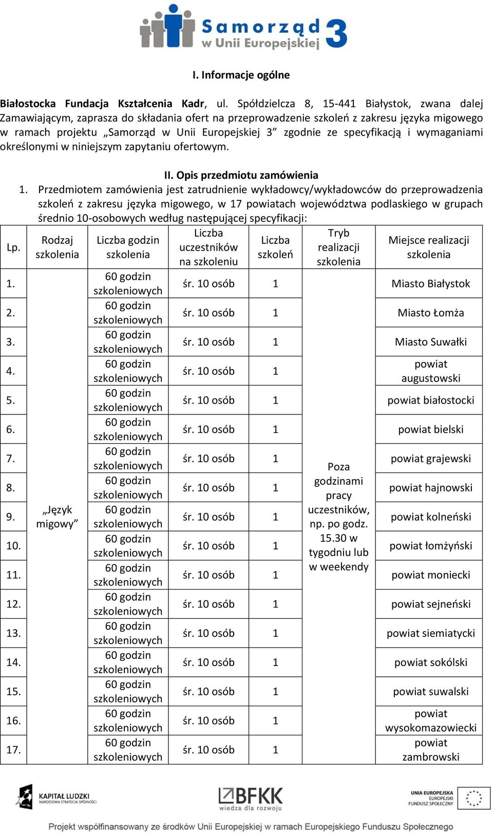 specyfikacją i wymaganiami określonymi w niniejszym zapytaniu ofertowym. Lp.. 2. 3. 4. 5. 6. 7. 8. 9. 0.. 2. 3. 4. 5. 6. 7. II. Opis przedmiotu zamówienia.