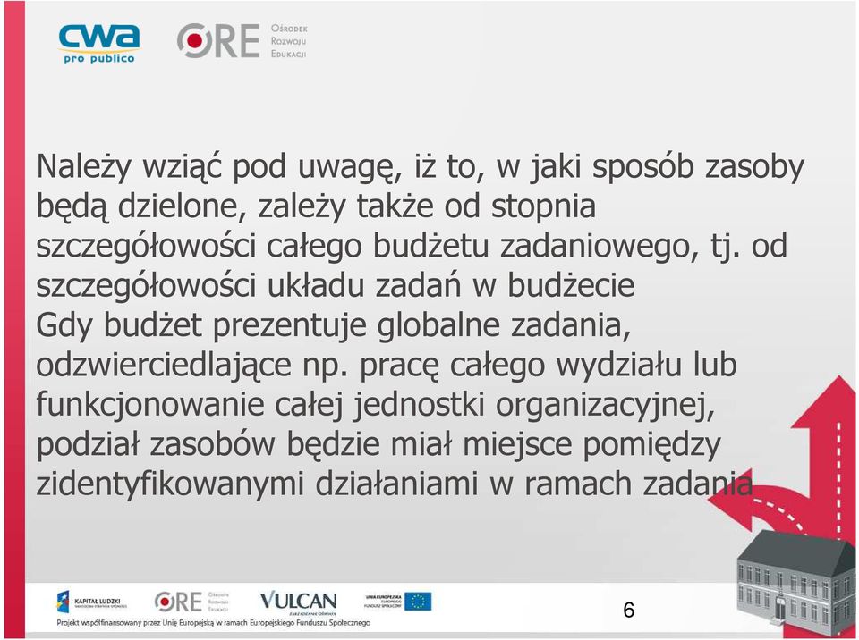 od szczegółowości układu zadań w budżecie Gdy budżet prezentuje globalne zadania, odzwierciedlające