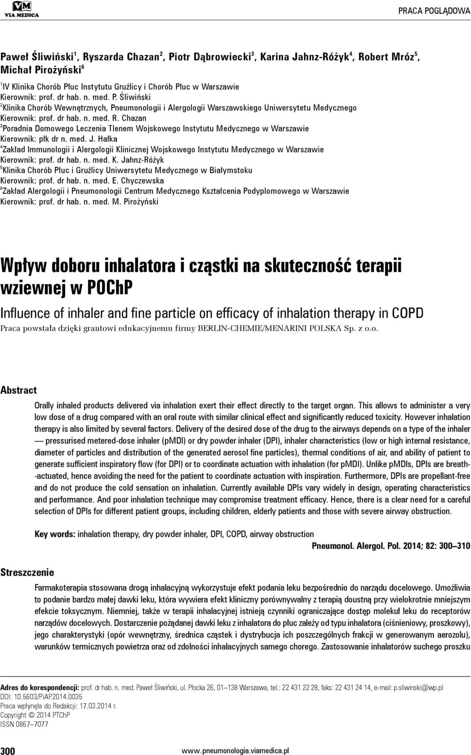 Chazan 3 Poradnia Domowego Leczenia Tlenem Wojskowego Instytutu Medycznego w Warszawie Kierownik: płk dr n. med. J.
